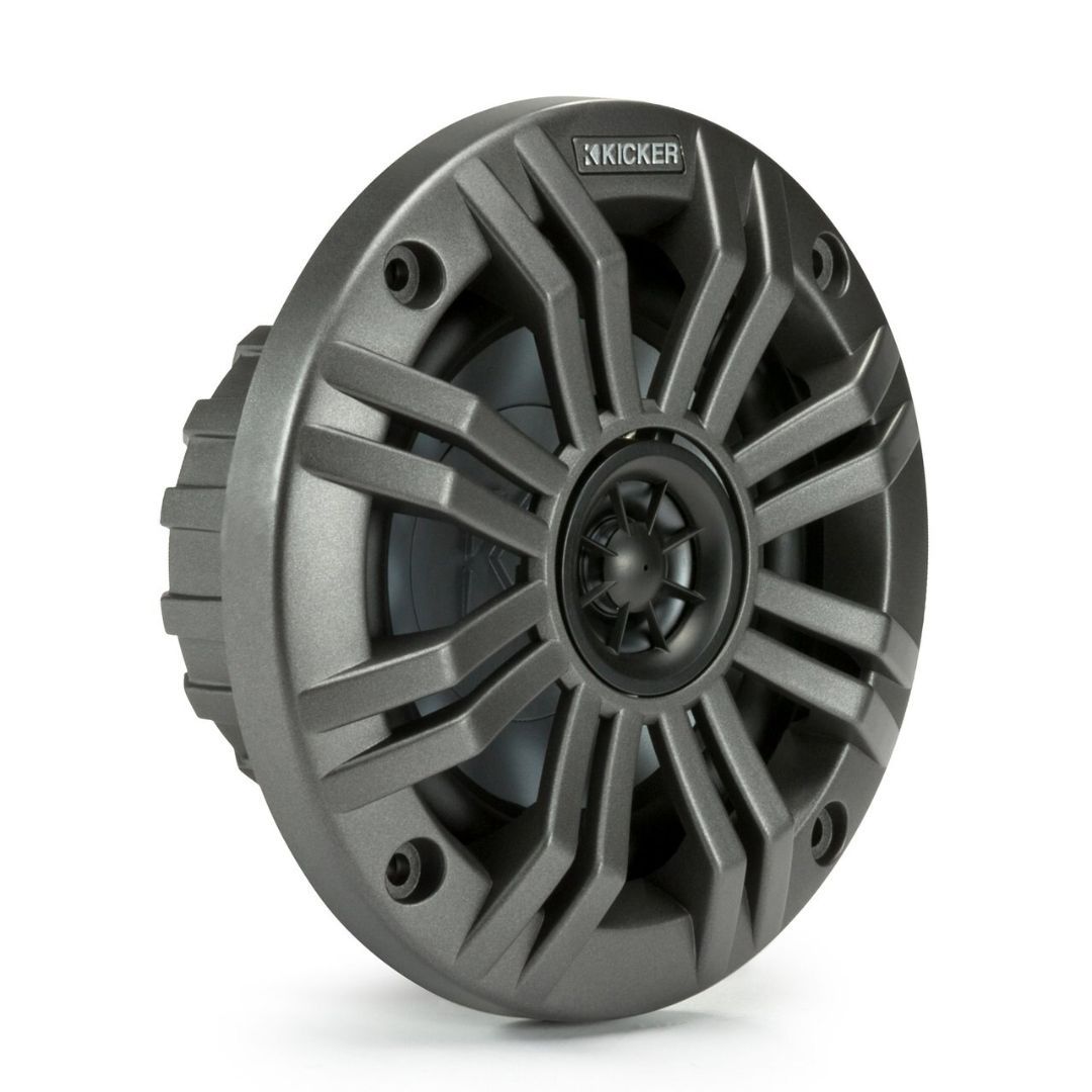 Kicker KM44, KM4 4" Marine Coaxial Speakers w/.5" Tweeters, Charcoal and White,4 Ohm (45KM44) (OB)
