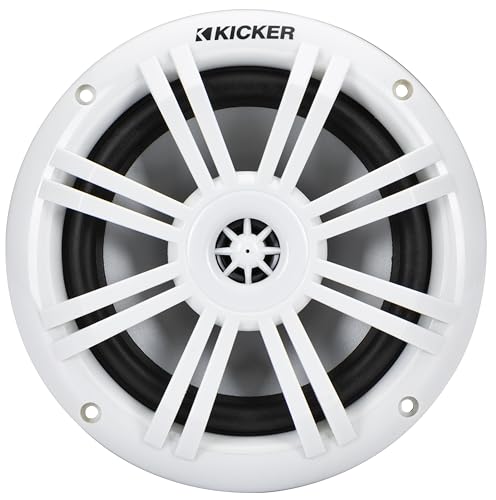 Kicker KM604WL, KM60 6.5" Marine Coaxial Speakers w/.5" Tweeters, Rgb Leds, White, 4-Ohm (51KM604WL) (OB)