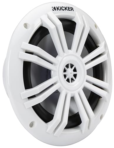 Kicker KM604WL, KM60 6.5" Marine Coaxial Speakers w/.5" Tweeters, Rgb Leds, White, 4-Ohm (51KM604WL) (OB)
