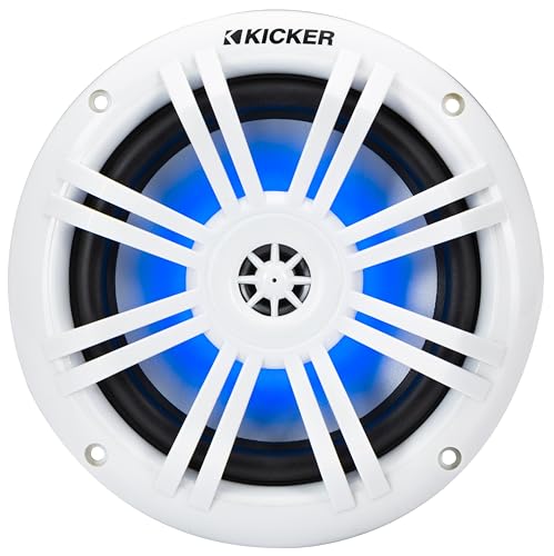 Kicker KM604WL, KM60 6.5" Marine Coaxial Speakers w/.5" Tweeters, Rgb Leds, White, 4-Ohm (51KM604WL) (OB)