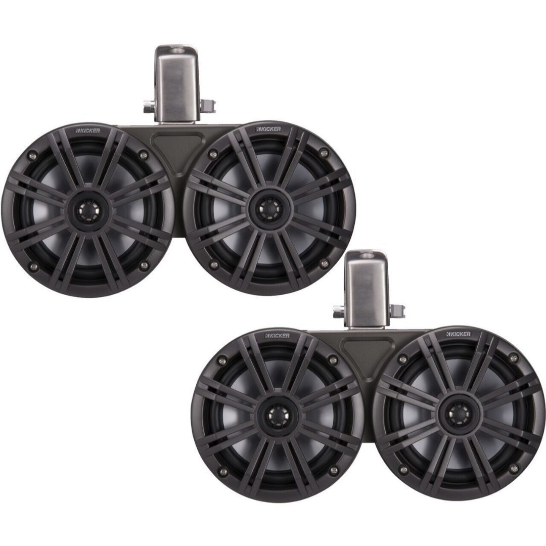 Kicker KMTDC65, KMTDC 6.5" Loaded Marine Dual Cans Speaker Pair, Charcoal/Black (45KMTDC65) (OB)