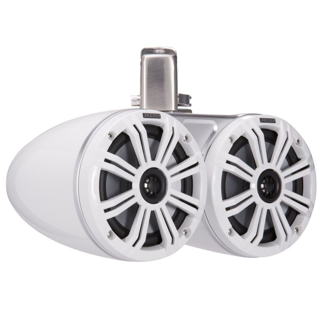 Kicker KMTDC65W, KMTDC 6.5" Loaded Marine Dual Cans Speaker Pair, White/White (45KMTDC65W) (OB)