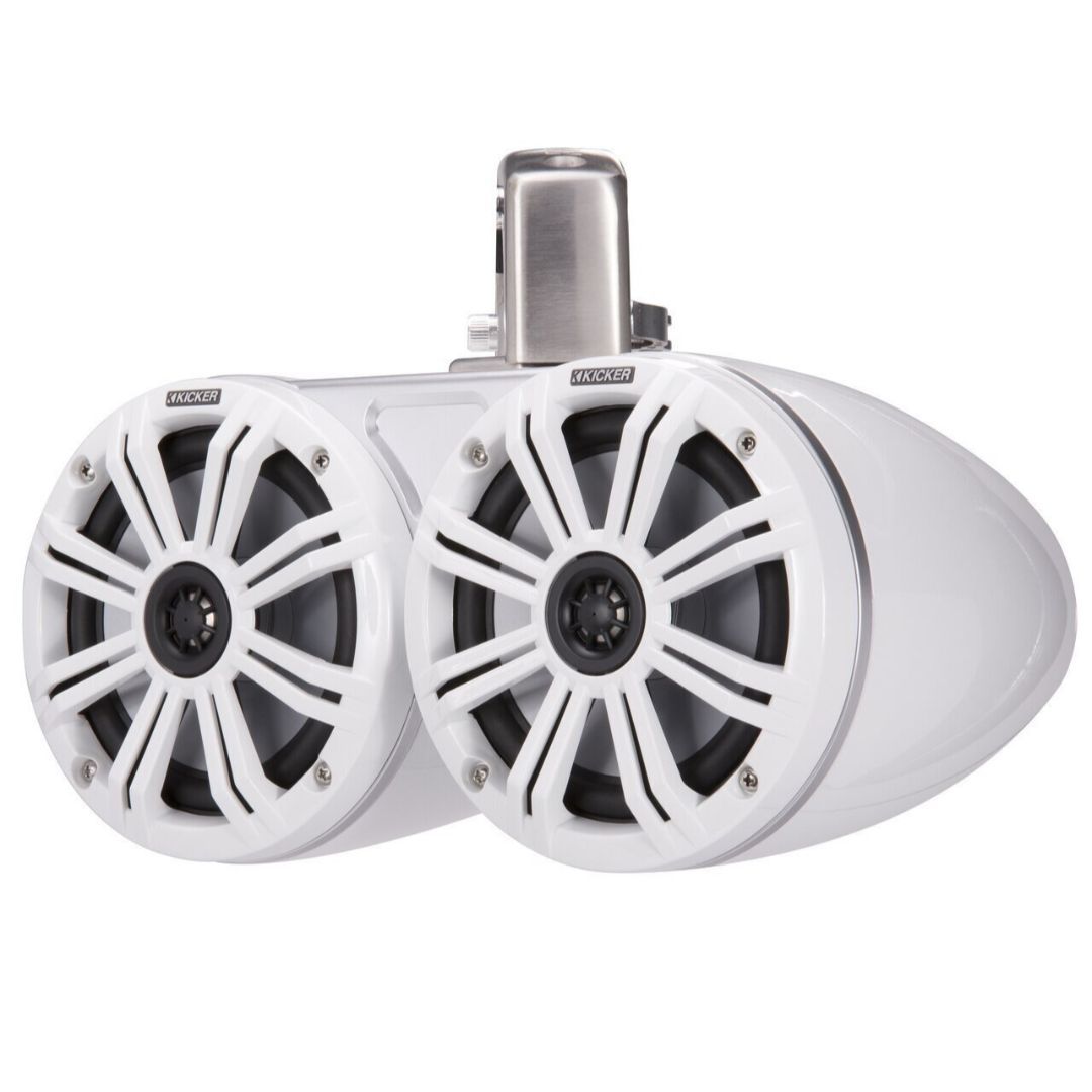 Kicker KMTDC65W, KMTDC 6.5" Loaded Marine Dual Cans Speaker Pair, White/White (45KMTDC65W) (OB)