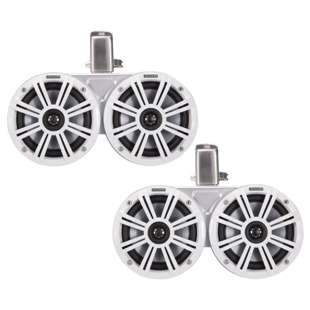 Kicker KMTDC65W, KMTDC 6.5" Loaded Marine Dual Cans Speaker Pair, White/White (45KMTDC65W) (OB)