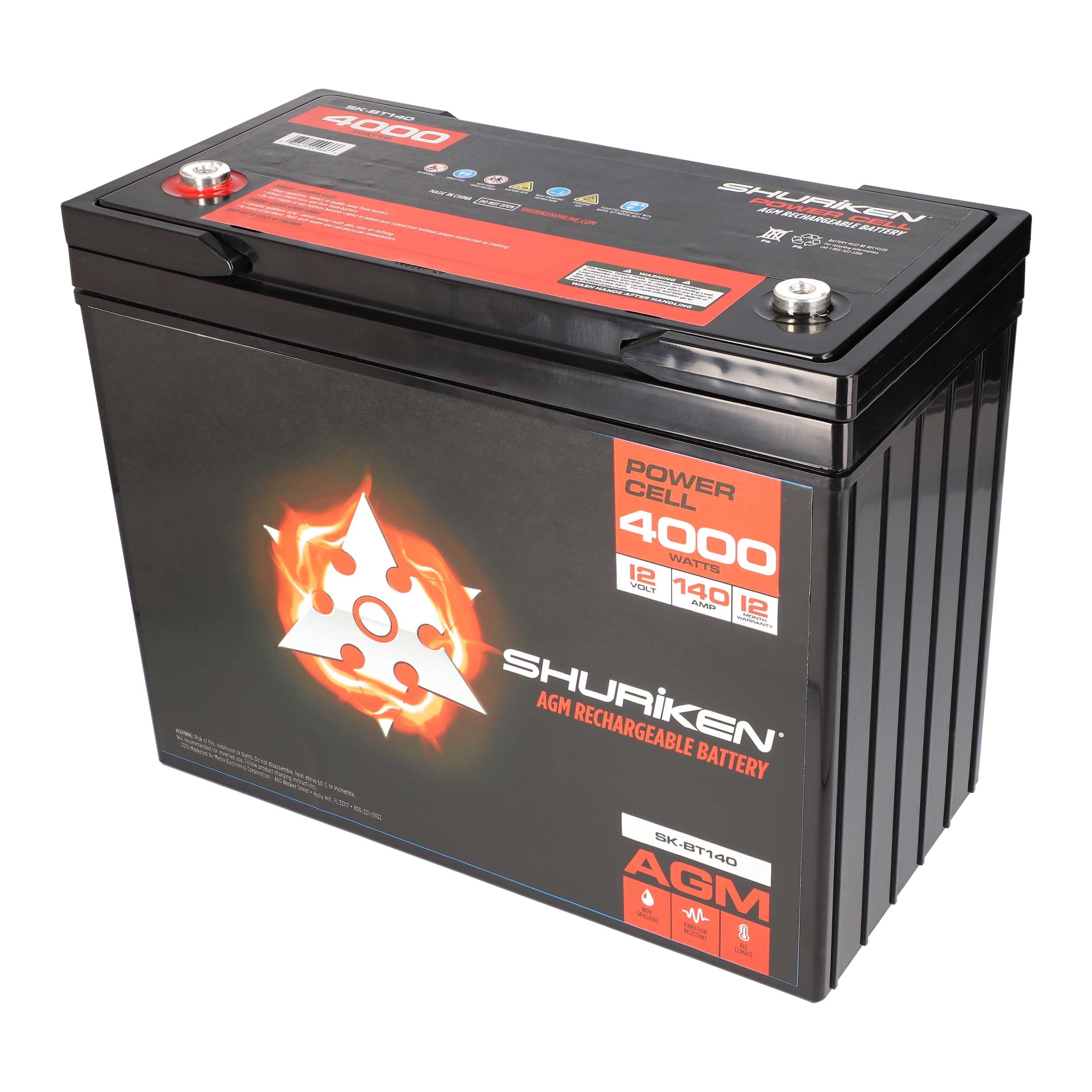 Shuriken SK-BT140, 4000W 140Amp Hours Large Size AGM 12V Battery