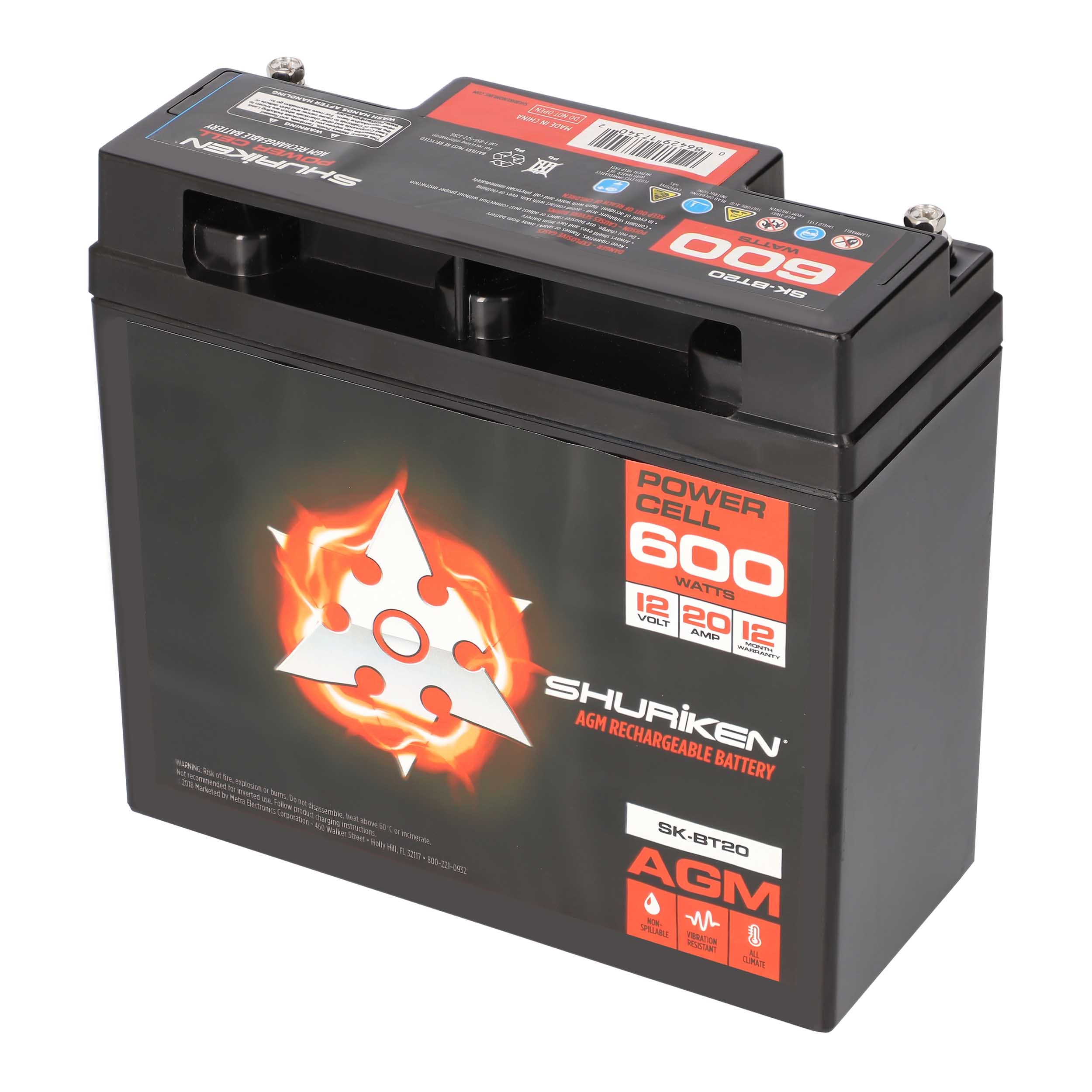 Shuriken SK-BT20, 600W 20Amp Hours Compact Size AGM 12V Battery