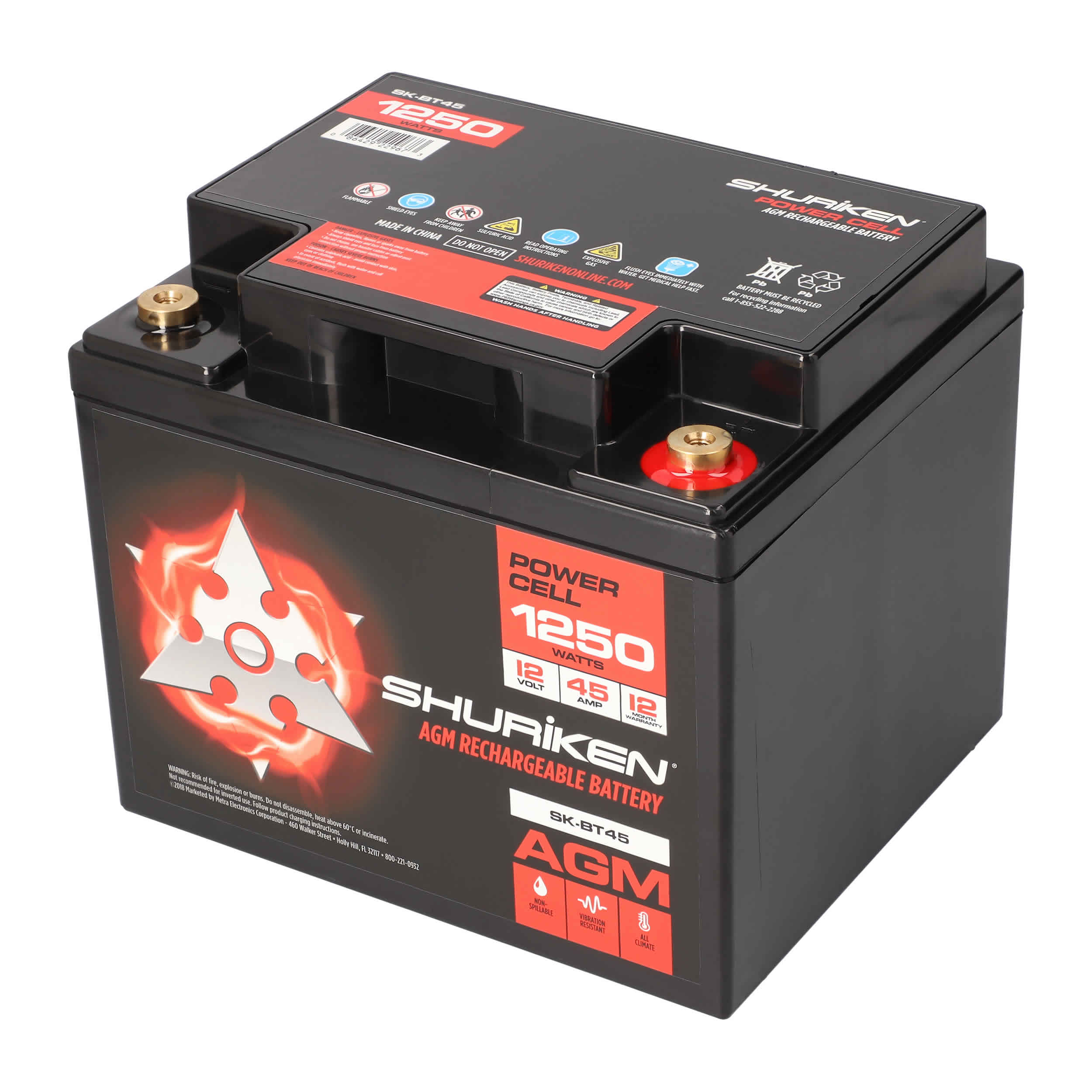 Shuriken SK-BT45, 1250W 45Amp Hours Compact Size AGM 12V Battery