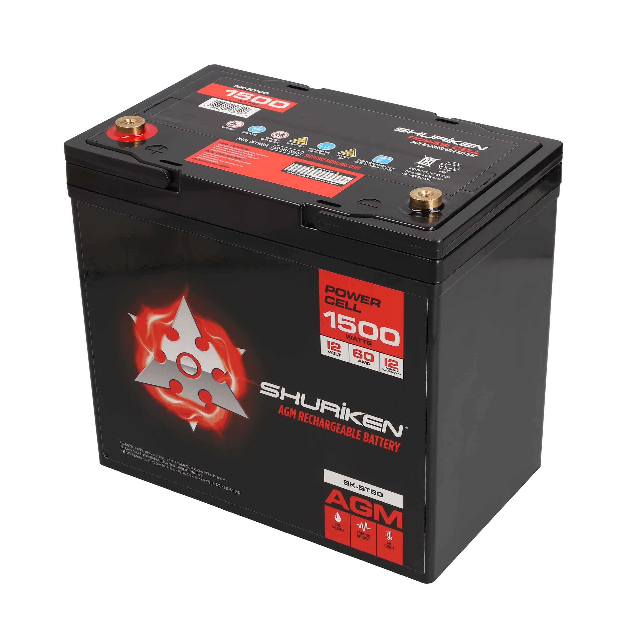Shuriken SK-BT60, 1500W 60Amp Hours Compact Size AGM 12V Battery