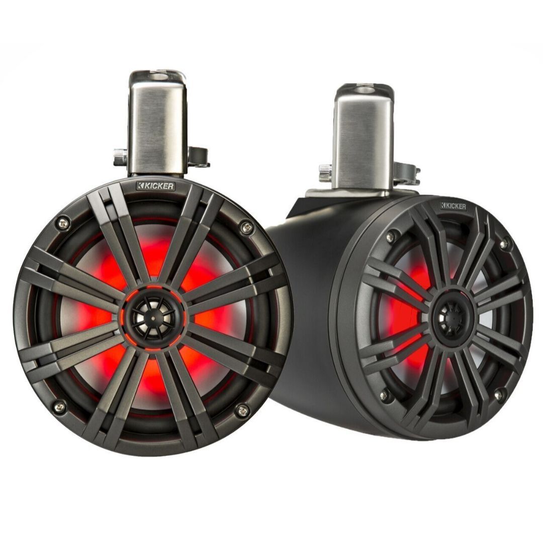 Kicker KMTC8, KMTC 8" Loaded Marine Can Speakers, Charcoal/Black (45KMTC8) (OB)