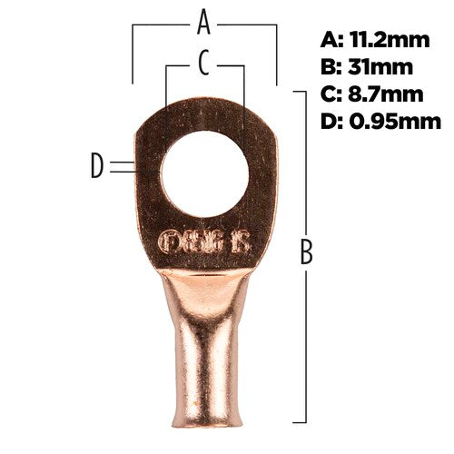 Install Bay CUR8516, Copper Uninsulated Ring Terminal 8 Gauge 5/16 inch