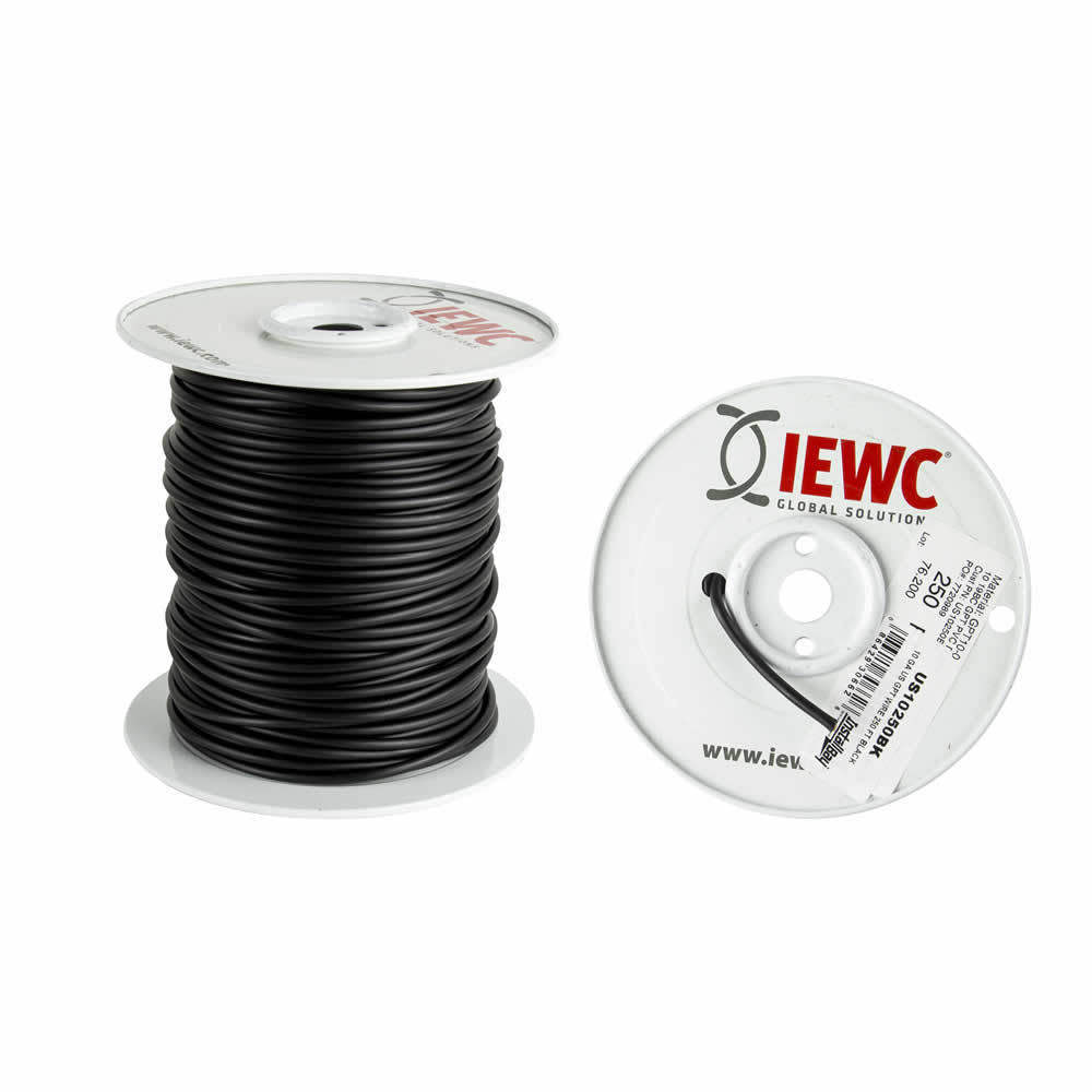 Install Bay US10250BK, 10 Ga US GPT All Copper Primary Wire Black - Coil Of 250 Ft