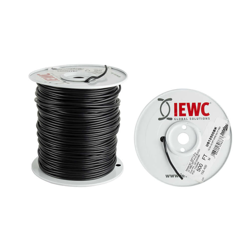 Install Bay US12500BK, 12 Ga US GPT All Copper Primary Wire Black - Coil Of 500 Ft