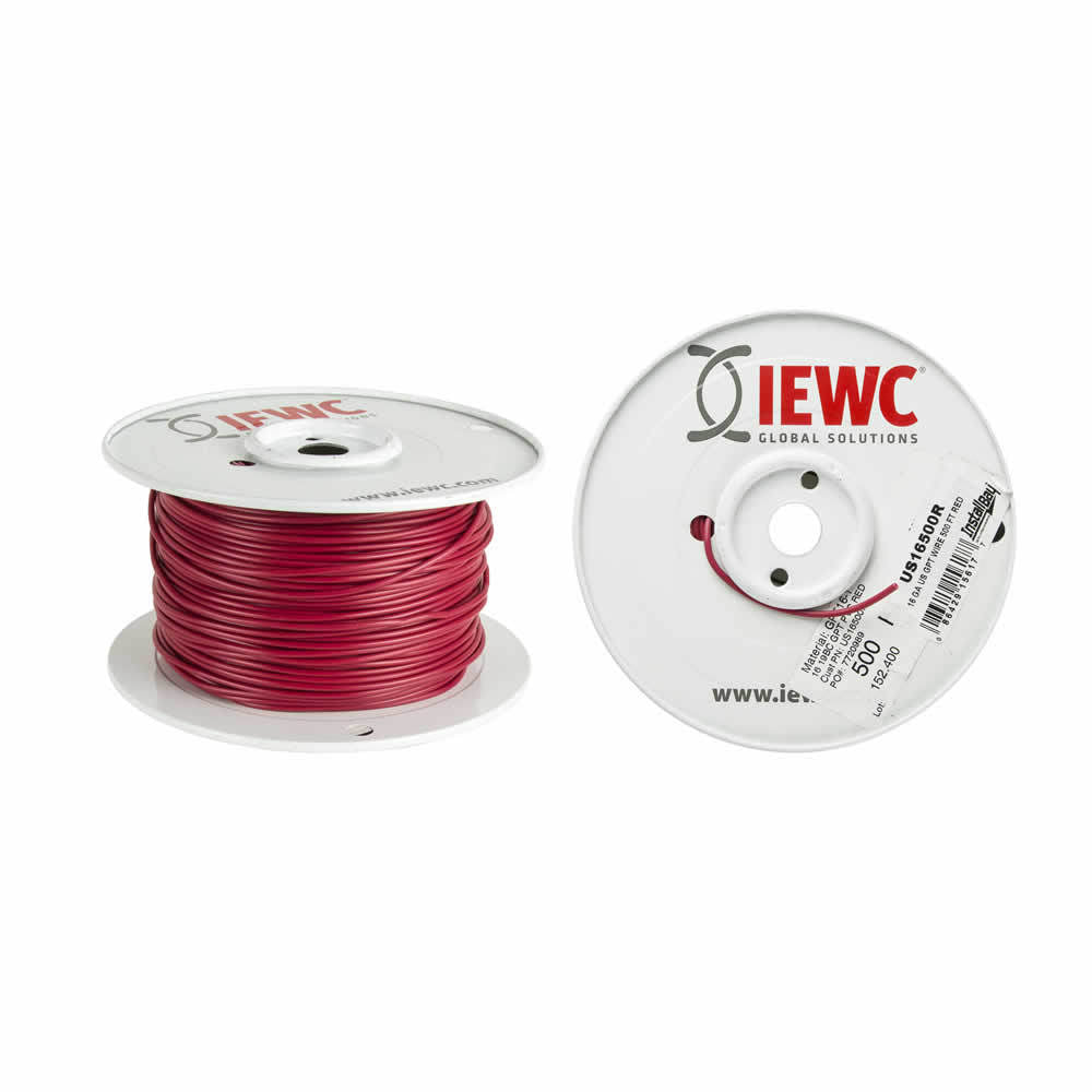 Install Bay US16500R, 16 Ga US GPT All Copper Primary Wire Red - Coil Of 500 Ft