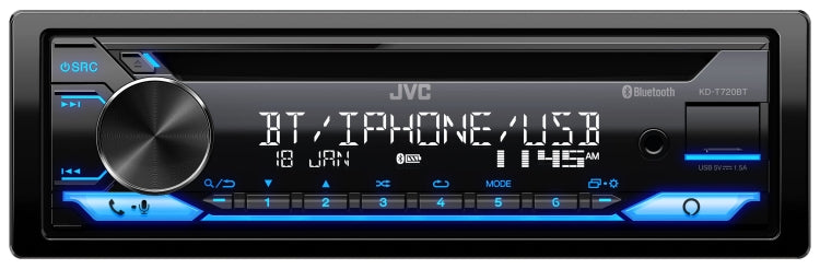 JVC KD-T720BT, Single Din AM/FM/CD  Player w/ Front USB & Aux Inputs