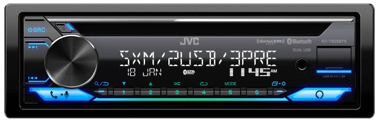 JVC KD-T925BTS, Single Din AM/FM/CD  Player w/ Front USB & Aux Inputs