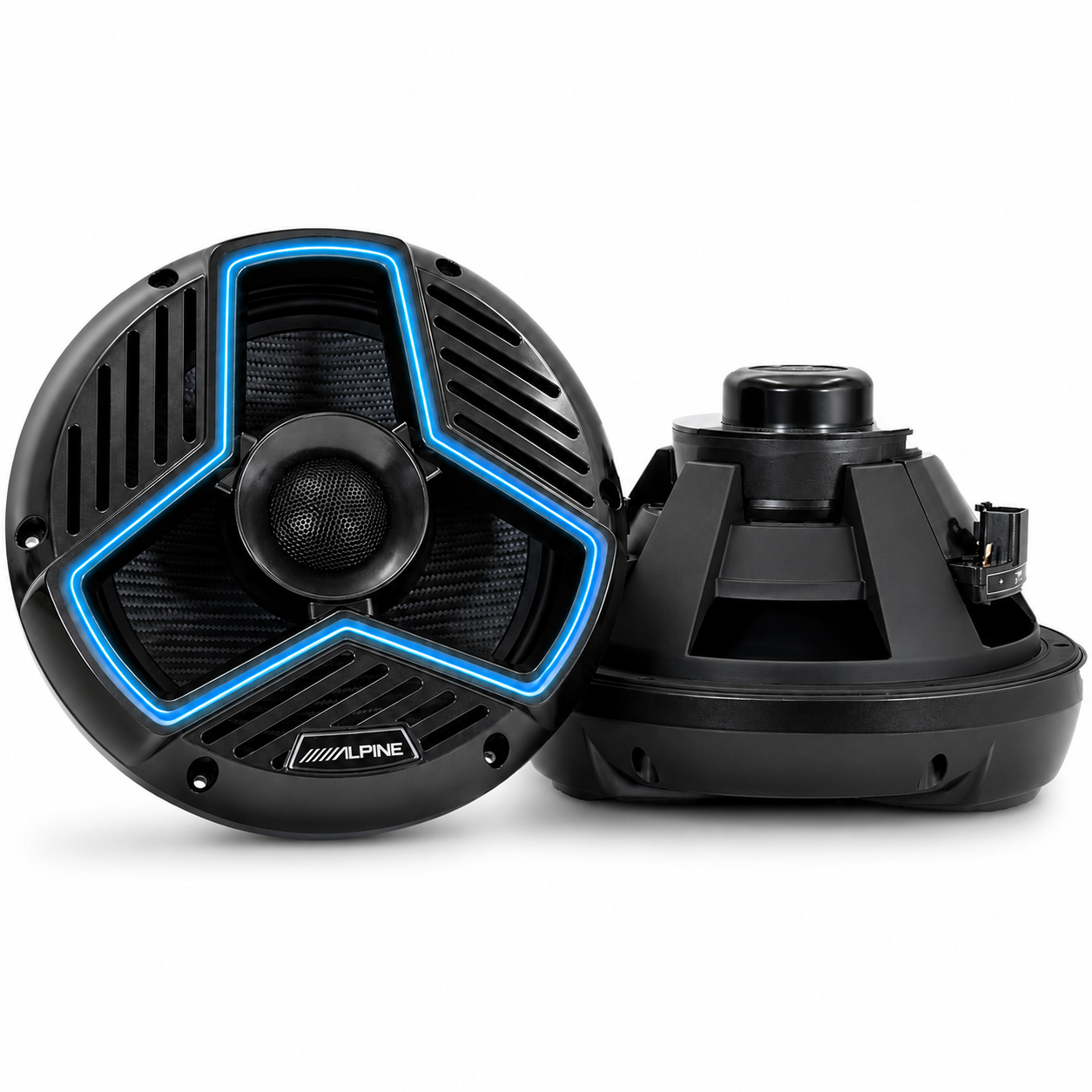 Alpine MRN-S88-LB, 8.8" Marine 2-Way Coaxial Speakers w/ LED Grille - Black