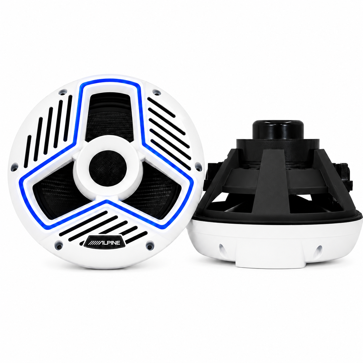 Alpine MRN-S88-LW, 8.8" Marine 2-Way Coaxial Speakers w/ LED Grille - White