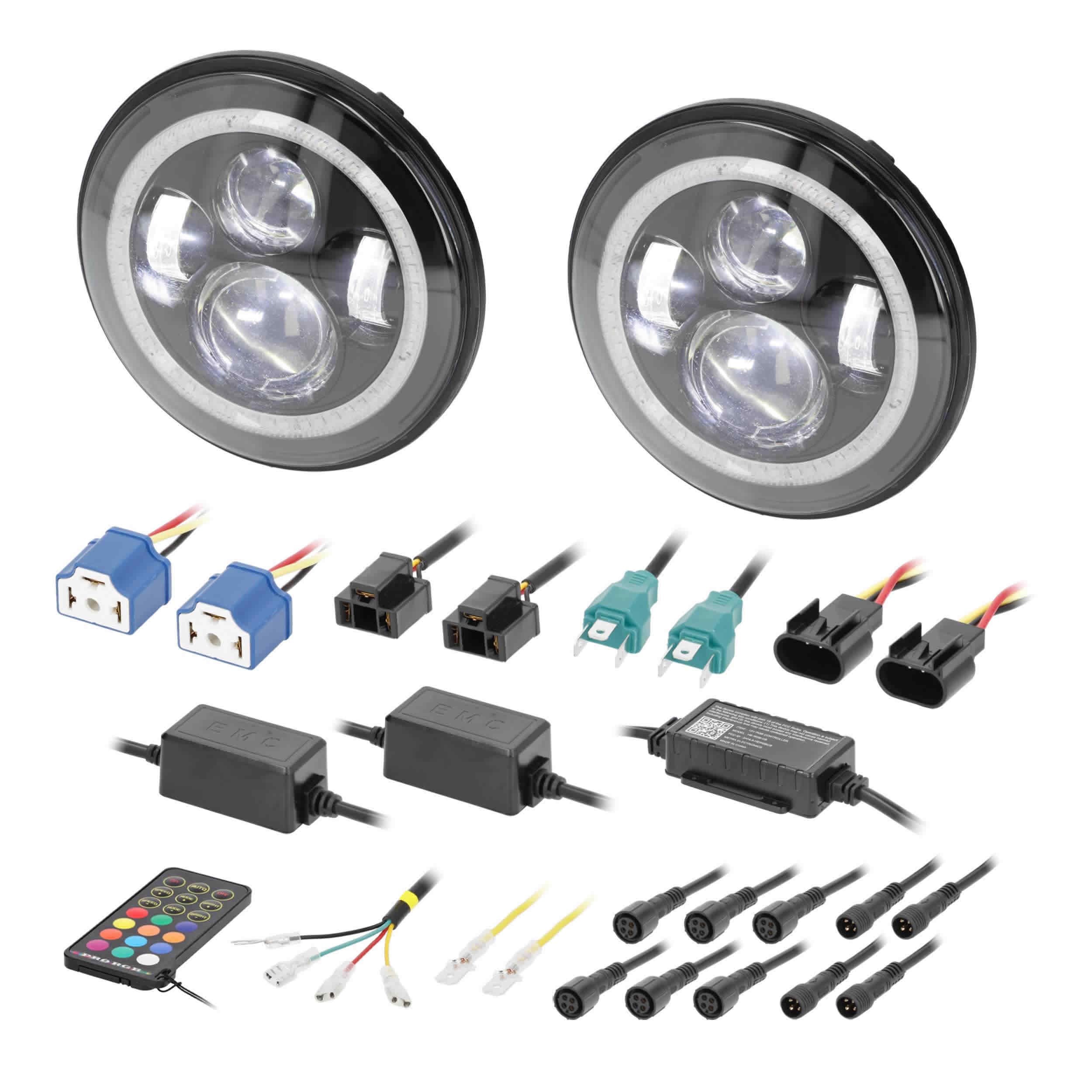 Metra JP-702RGB, 7” LED Headlights with RGB Halo - Fits Select Jeep Wrangler