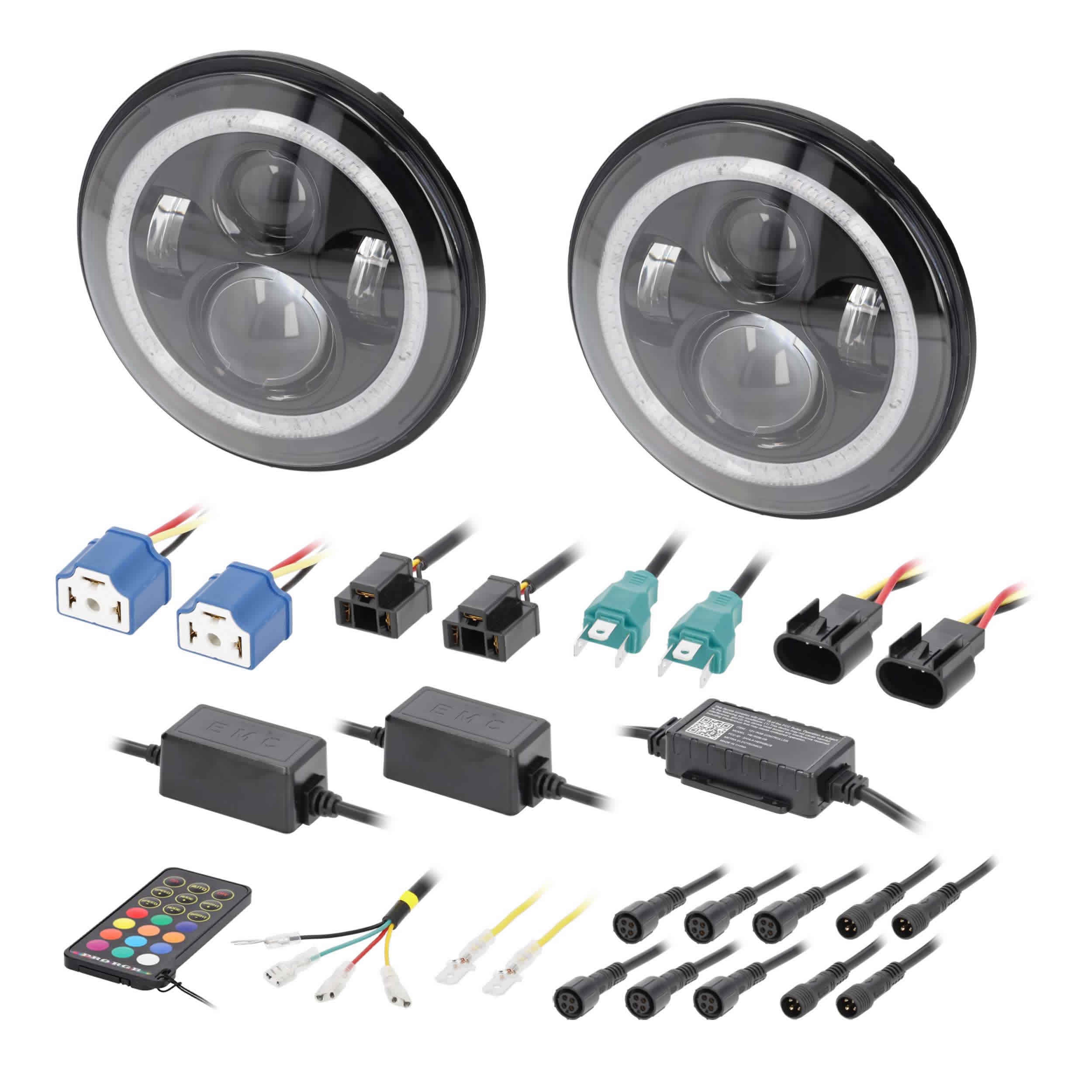 Metra JP-702RGB, 7” LED Headlights with RGB Halo - Fits Select Jeep Wrangler