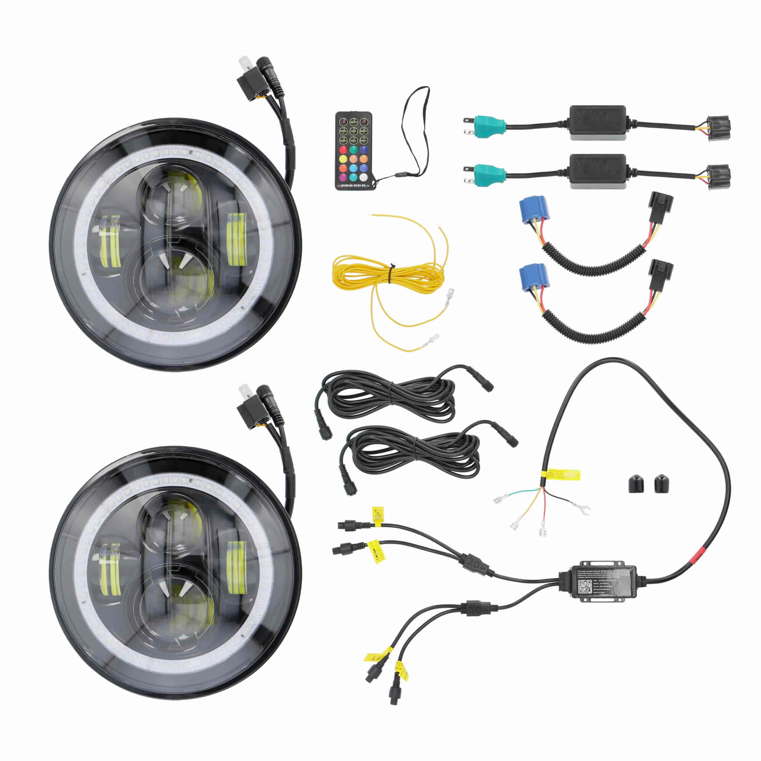 Metra JP-702RGB, 7” LED Headlights with RGB Halo - Fits Select Jeep Wrangler