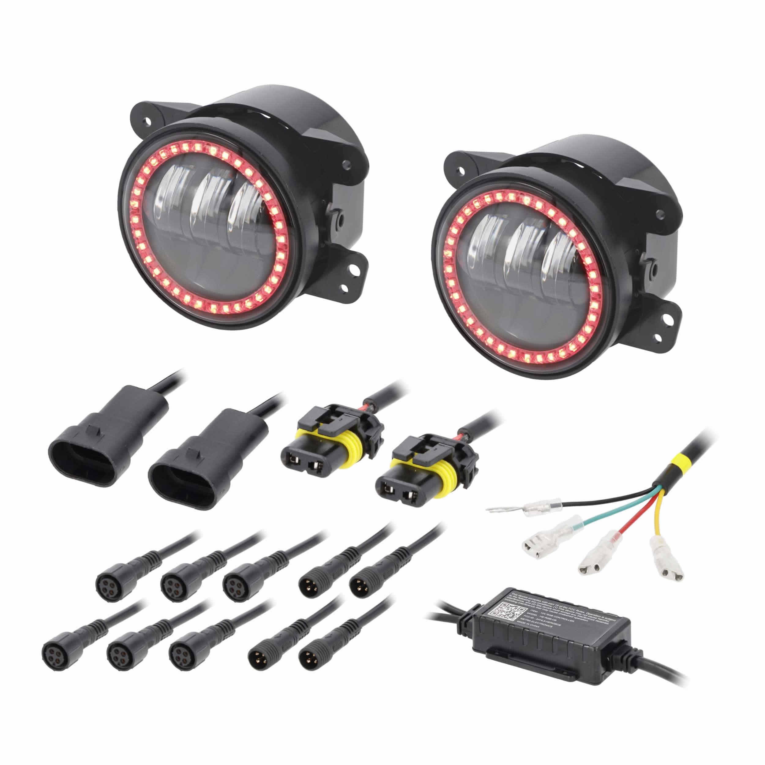 Metra JP-702RGBFL, 4" LED Fog Lights with RGB Halo - Fits Select Jeep® Wrangler