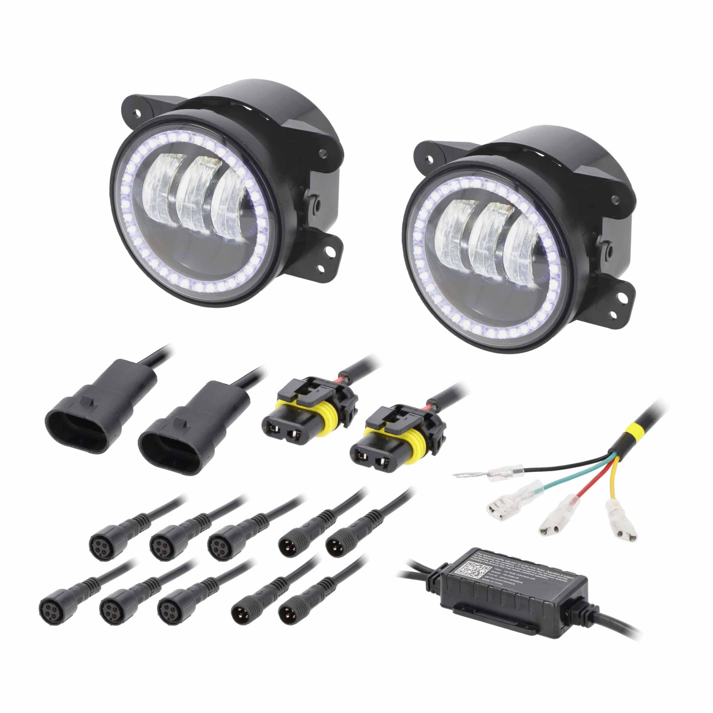 Metra JP-702RGBFL, 4" LED Fog Lights with RGB Halo - Fits Select Jeep® Wrangler