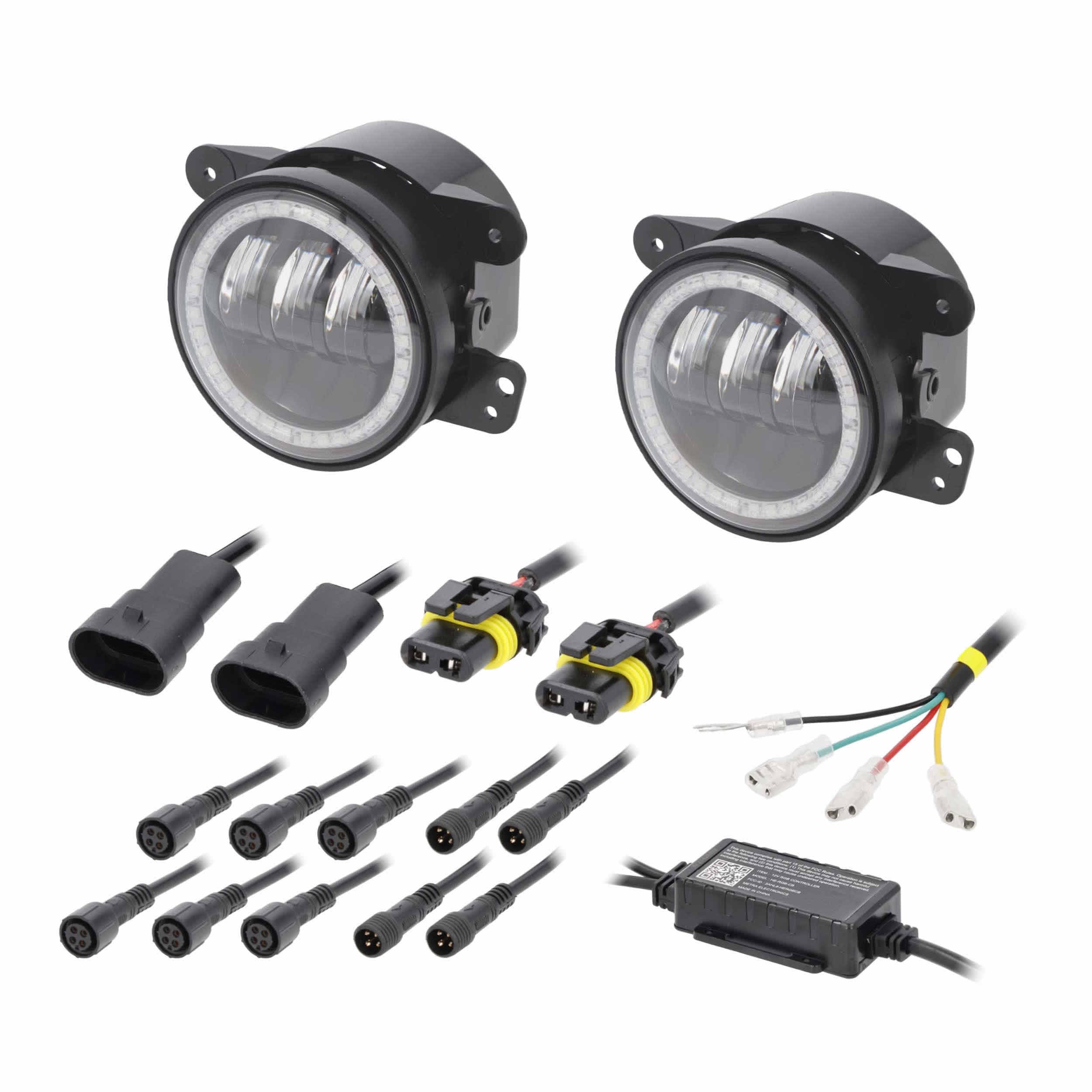 Metra JP-702RGBFL, 4" LED Fog Lights with RGB Halo - Fits Select Jeep® Wrangler