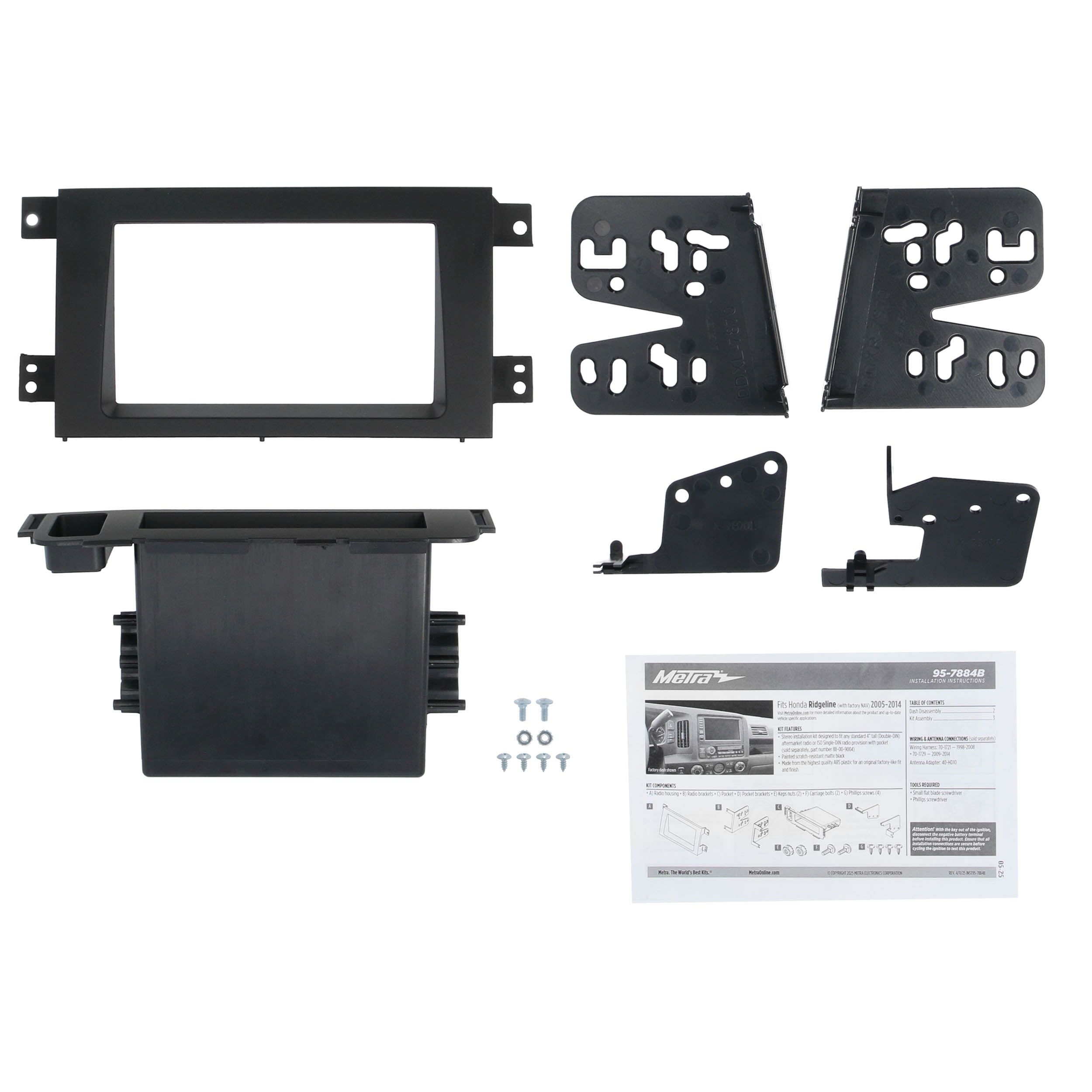 Metra 95-7884B, Double DIN Radio Installation Dash Kit for Select Stereo Installation Kit - Fits Honda Ridgeline 2005-2014