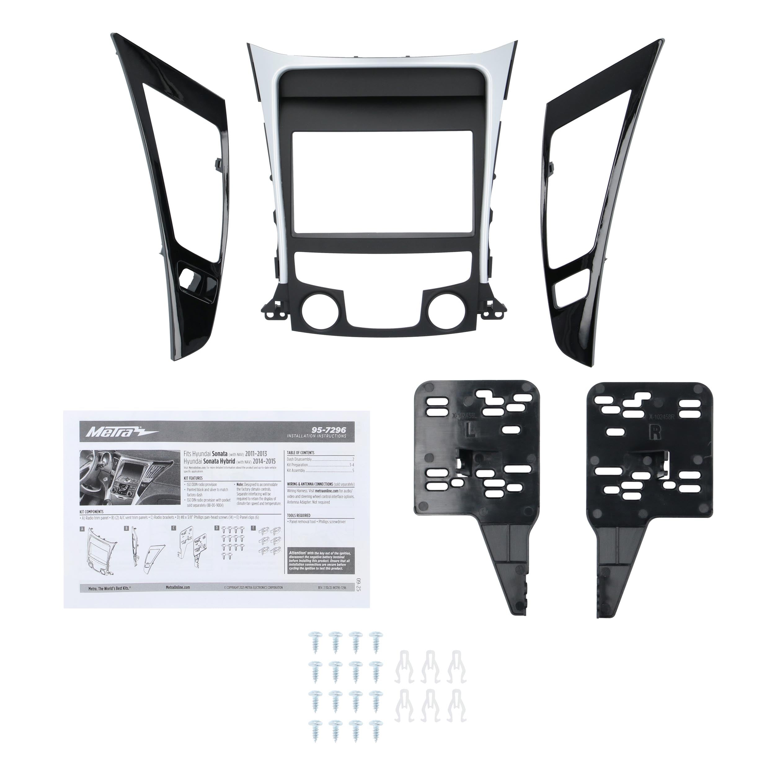 Metra 95-7296, Double DIN Radio Installation Dash Kit for Select Stereo Installation Kit - Fits Hyundai Sonata 2011-2015 (w/ Nav)