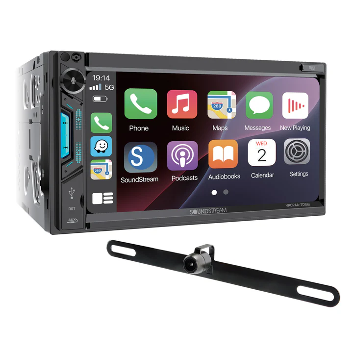Soundstream VRCPAA-7DRM, 7" Double DIN Digital Multimedia Receiver w/ Apple CarPlay & Android Auto (Does Not Play CDs)