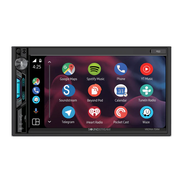 Soundstream VRCPAA-7DRM, 7" Double DIN Digital Multimedia Receiver w/ Apple CarPlay & Android Auto (Does Not Play CDs)