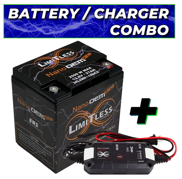 Limitless NANO-OEM-27AH/MTN, Nano OEM Elite 27AH 2500W Motorcycle/Powersports Battery Combo w/ SV Maintainer