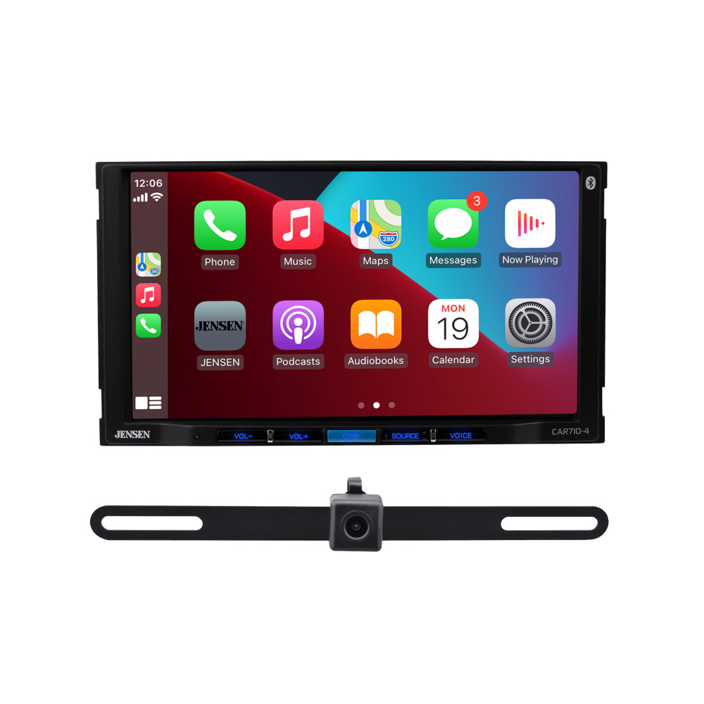 Jensen CAR710-4BC, 7" Touchscreen Double DIN Digital Multimedia Receiver w/ Apple CarPlay & Android Auto - Includes Backup Camera