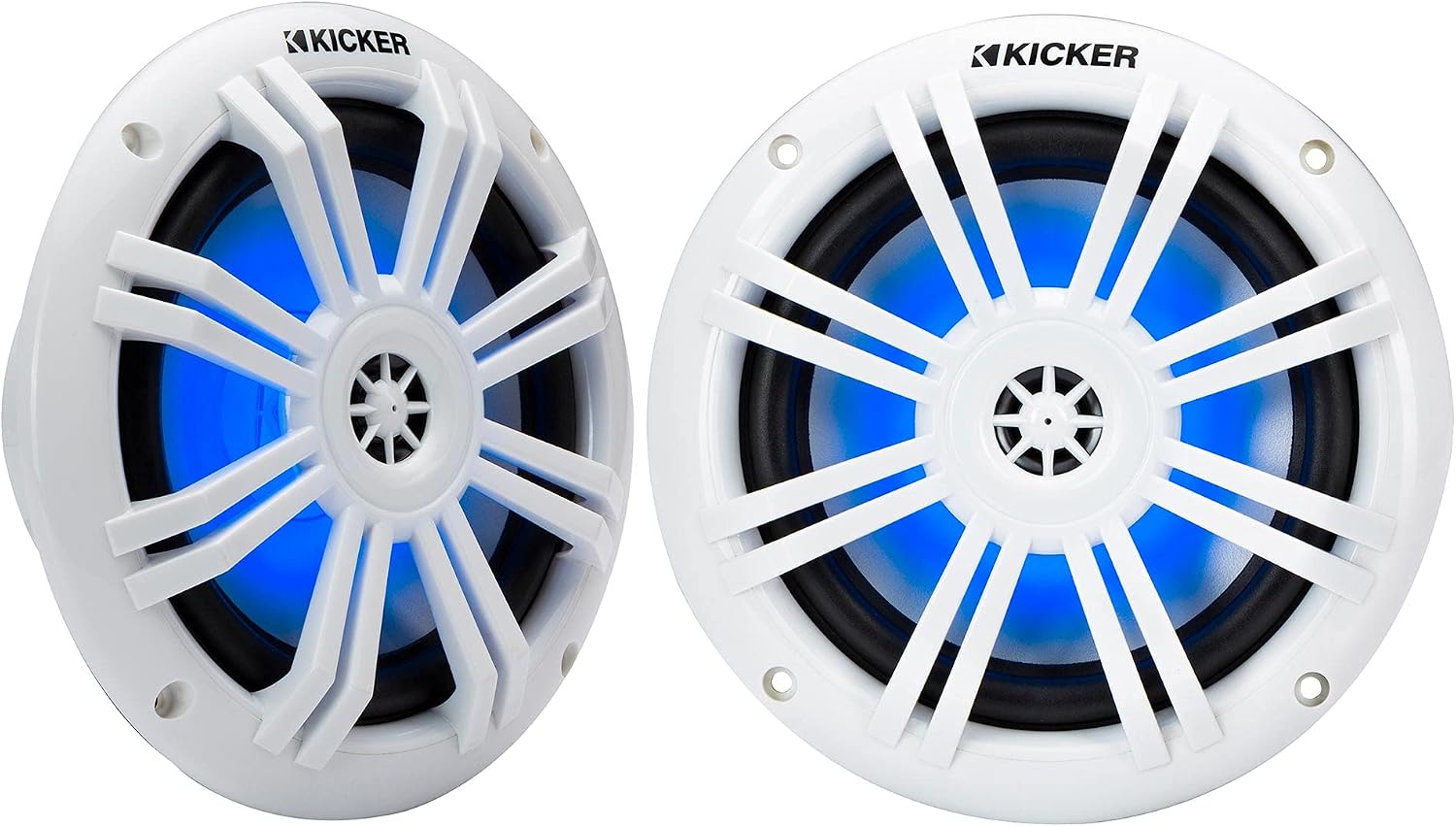 Kicker KM604WL, KM 6.5" 2-Way Coaxial Marine Speakers White w/ Blue LED (49KM604WL) (OB)