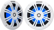 Kicker KM604WL, KM 6.5" 2-Way Coaxial Marine Speakers White w/ Blue LED (49KM604WL) (OB)