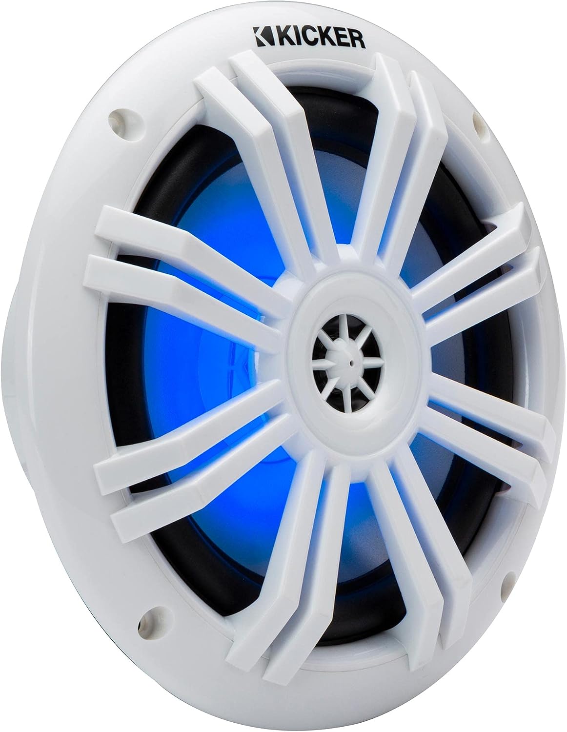 Kicker KM604WL, KM 6.5" 2-Way Coaxial Marine Speakers White w/ Blue LED (49KM604WL) (OB)