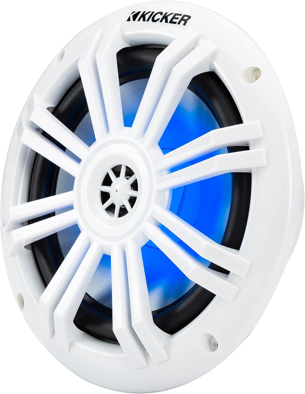 Kicker KM604WL, KM 6.5" 2-Way Coaxial Marine Speakers White w/ Blue LED (49KM604WL) (OB)