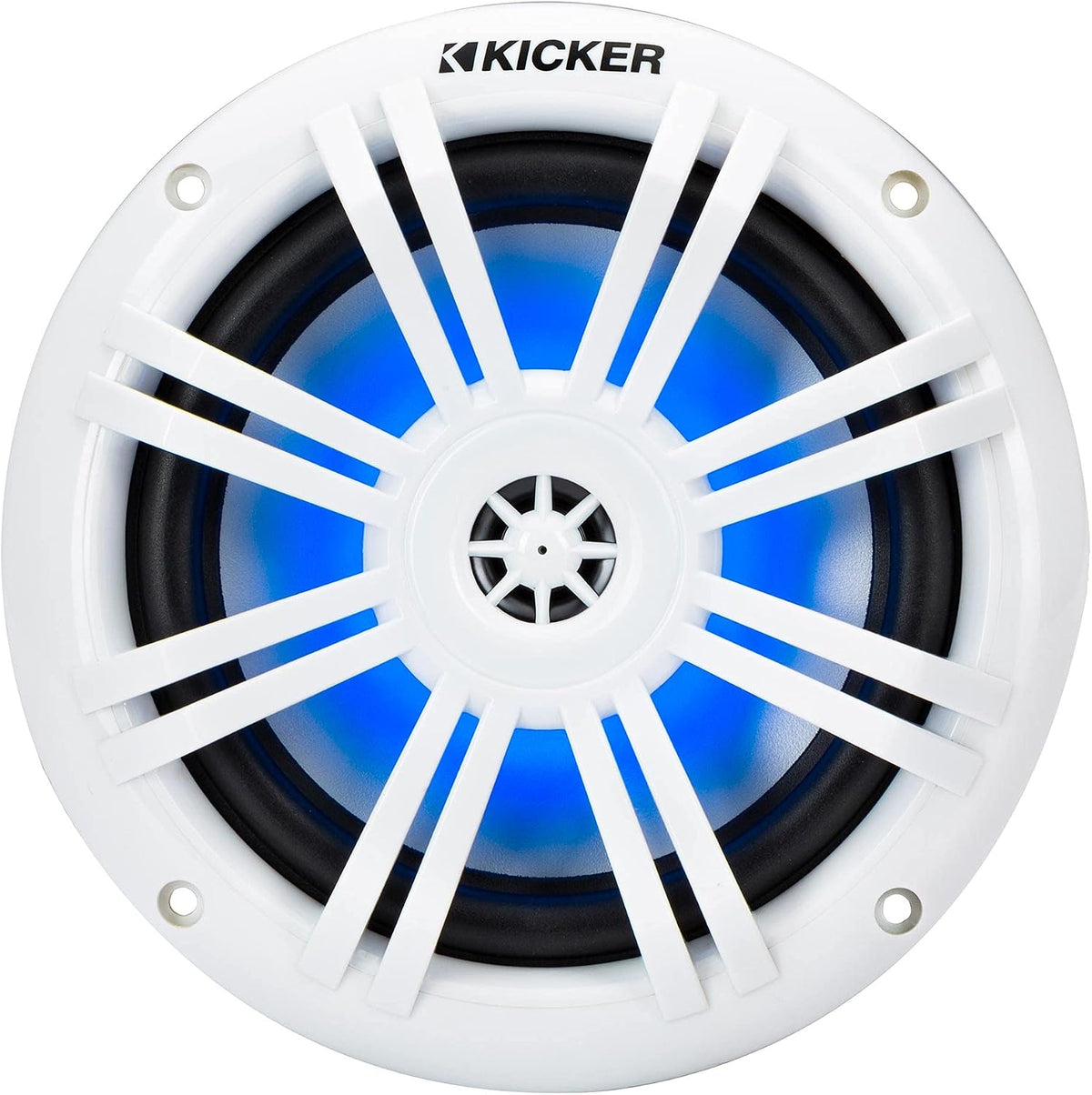 Kicker KM604WL, KM 6.5" 2-Way Coaxial Marine Speakers White w/ Blue LED (49KM604WL) (OB)