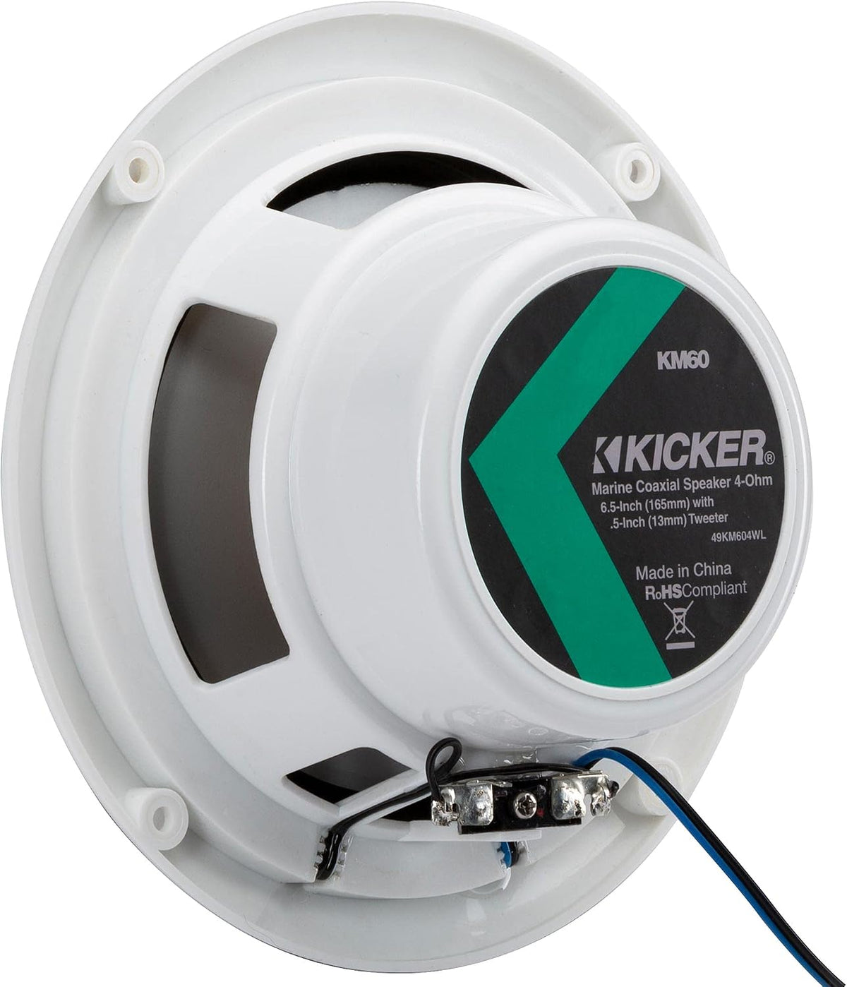 Kicker KM604WL, KM 6.5" 2-Way Coaxial Marine Speakers White w/ Blue LED (49KM604WL) (OB)