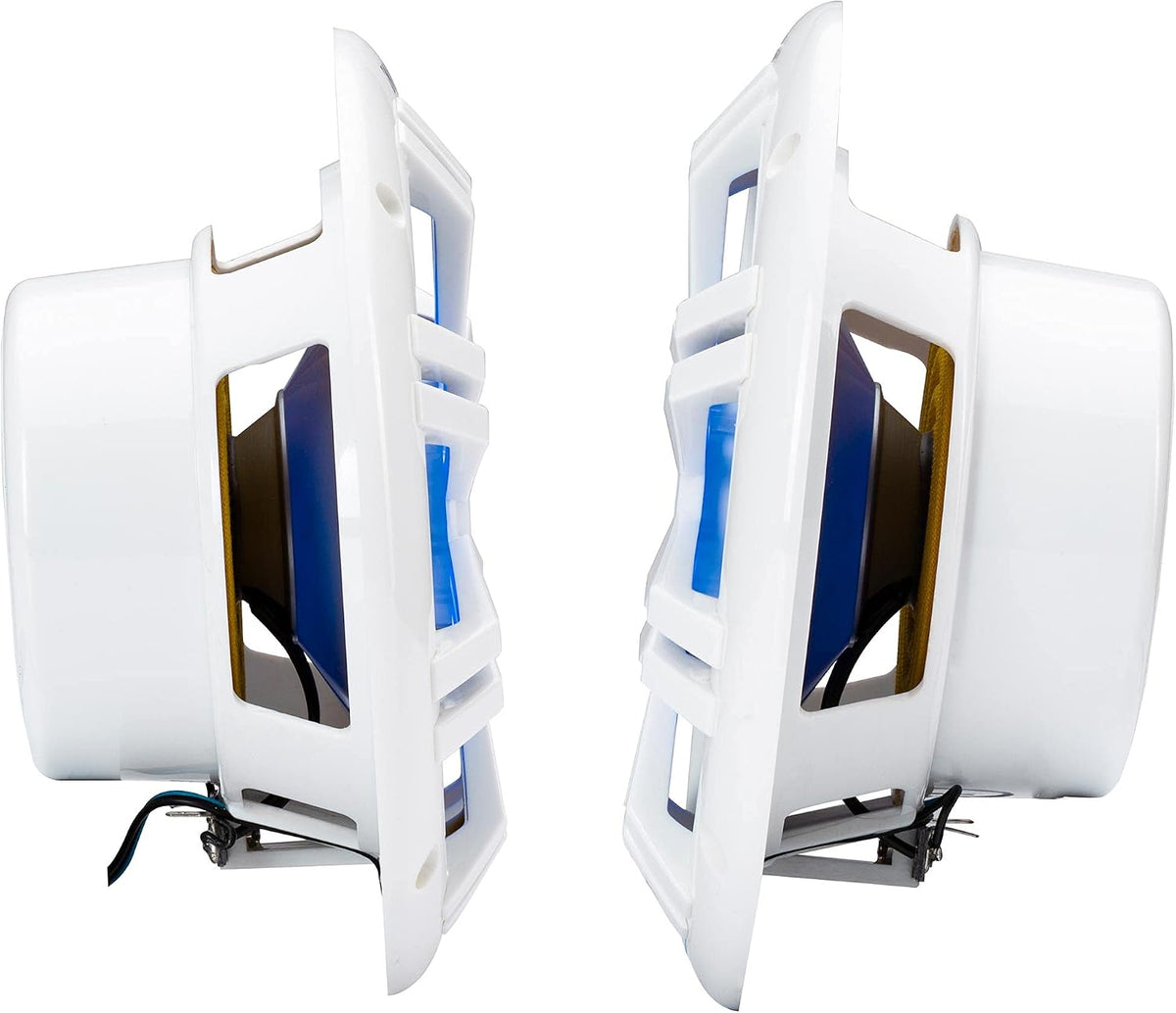 Kicker KM604WL, KM 6.5" 2-Way Coaxial Marine Speakers White w/ Blue LED (49KM604WL) (OB)