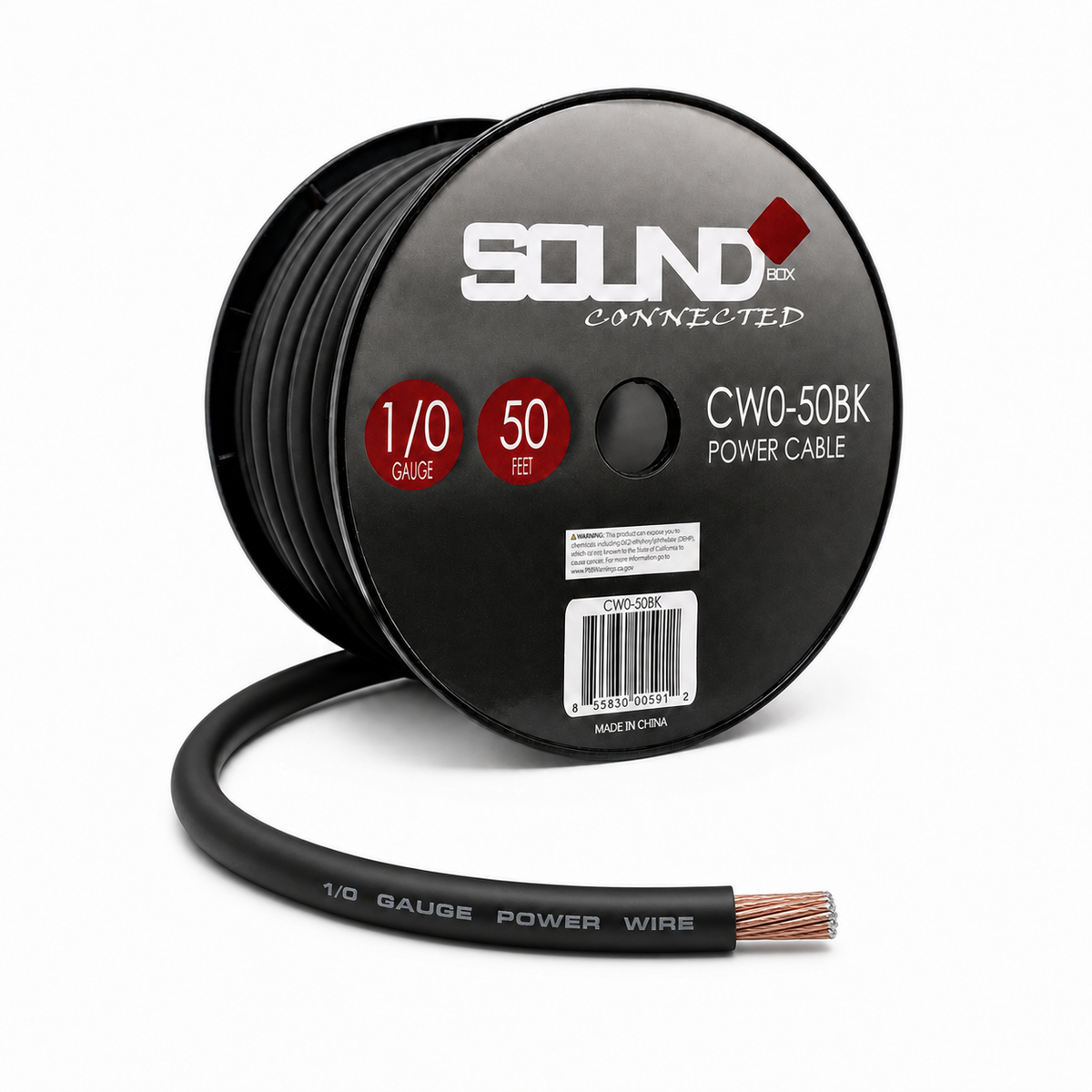 SoundBox CW0-50BK, 0 Gauge 50' CCA Amplifier Power / Ground Wire Spool, Black