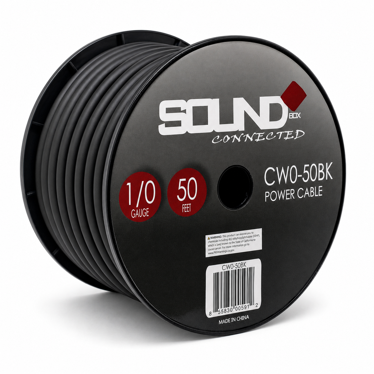 SoundBox CW0-50BK, 0 Gauge 50' CCA Amplifier Power / Ground Wire Spool, Black