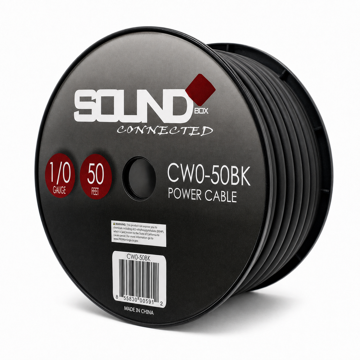 SoundBox CW0-50BK, 0 Gauge 50' CCA Amplifier Power / Ground Wire Spool, Black