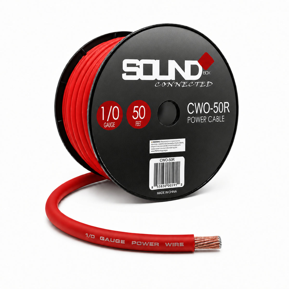 SoundBox CW0-50R, 0 Gauge 50' CCA Amplifier Power / Ground Wire Spool, Red