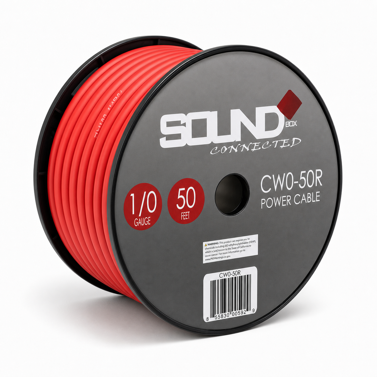 SoundBox CW0-50R, 0 Gauge 50' CCA Amplifier Power / Ground Wire Spool, Red