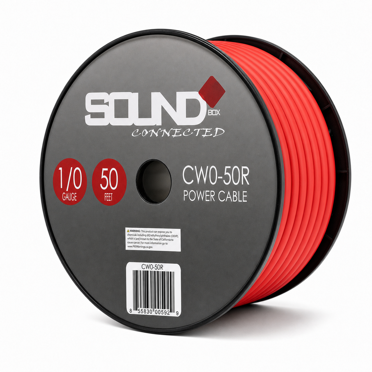 SoundBox CW0-50R, 0 Gauge 50' CCA Amplifier Power / Ground Wire Spool, Red