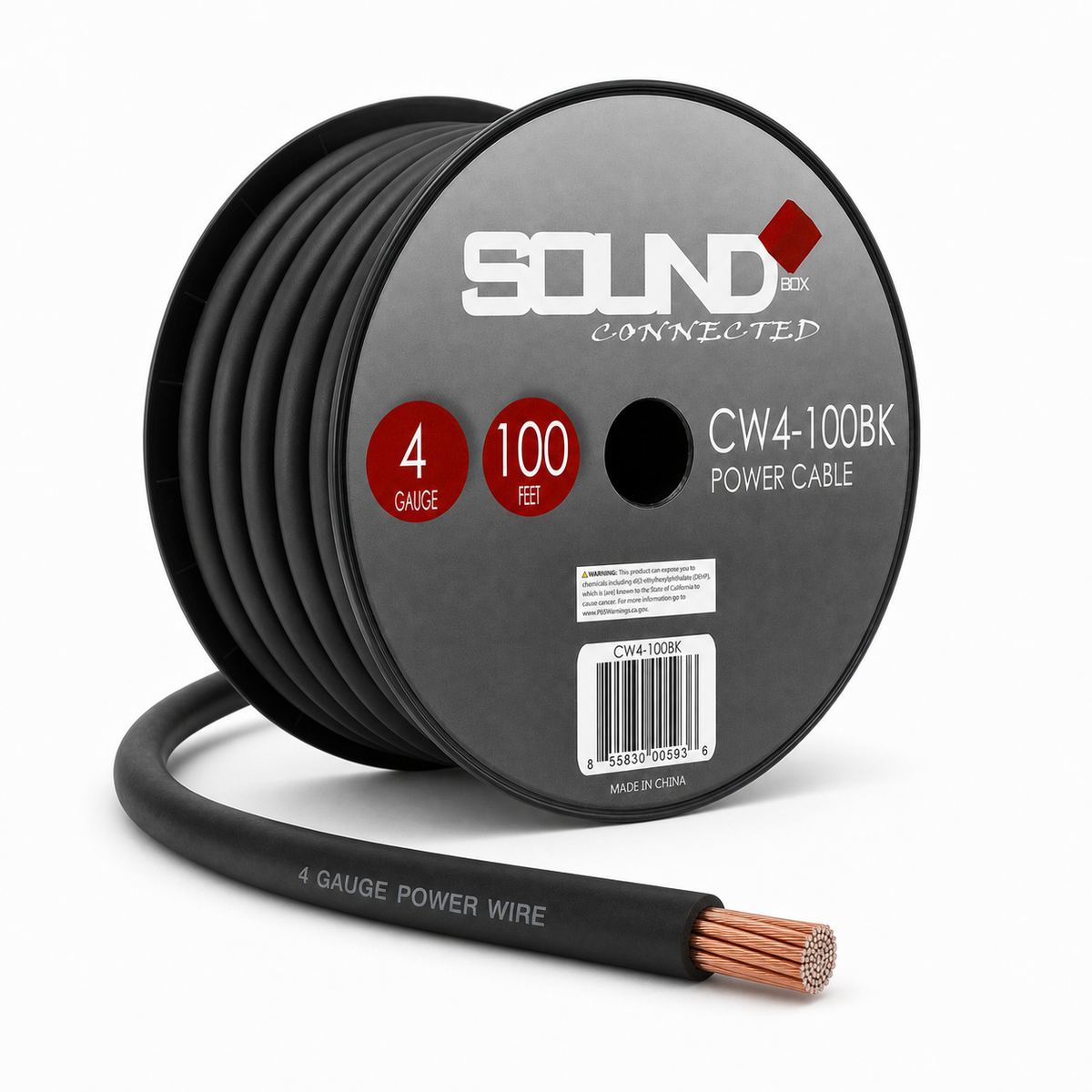SoundBox CW4-100BK, 4 Gauge 100' CCA Amplifier Power / Ground Wire Spool, Black