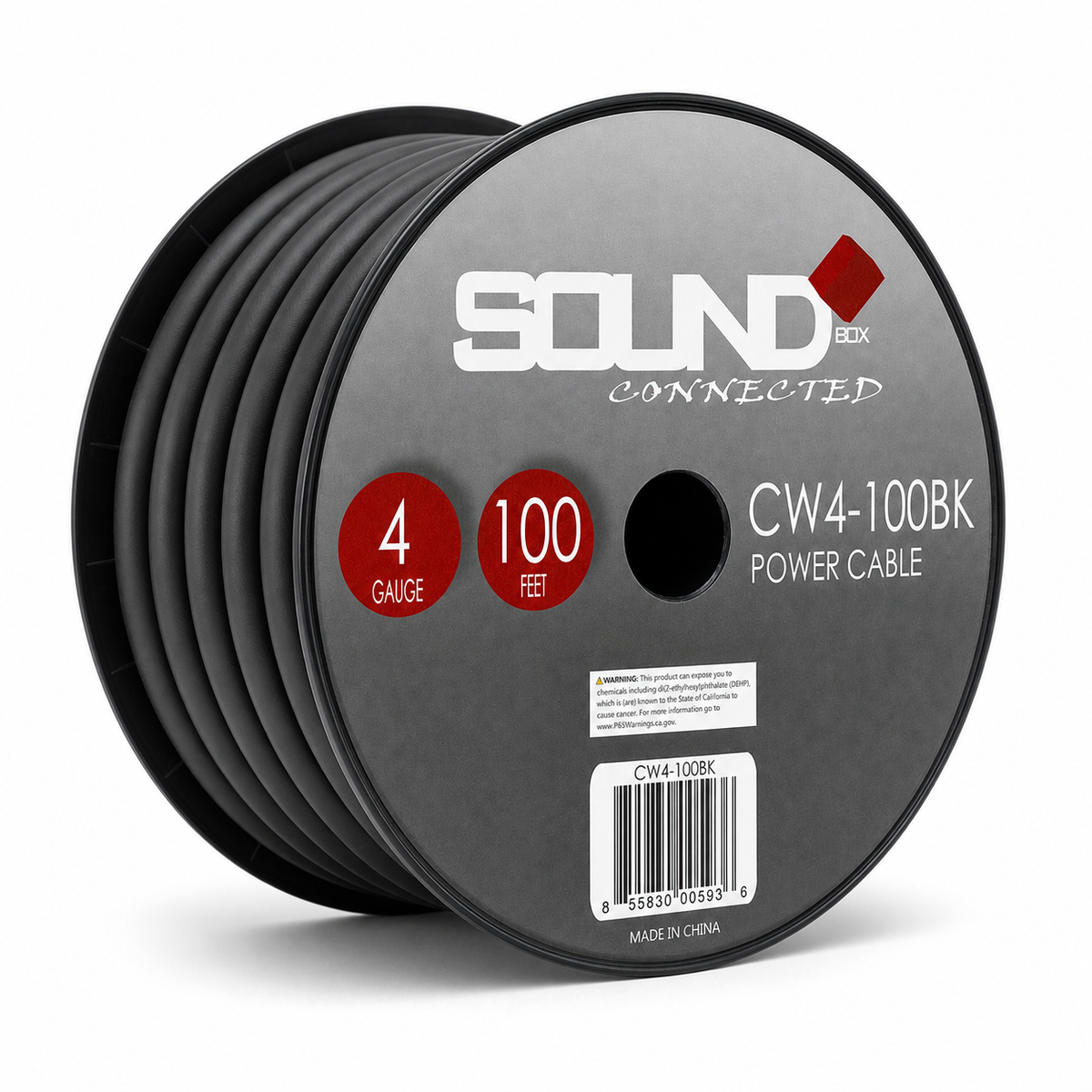 SoundBox CW4-100BK, 4 Gauge 100' CCA Amplifier Power / Ground Wire Spool, Black