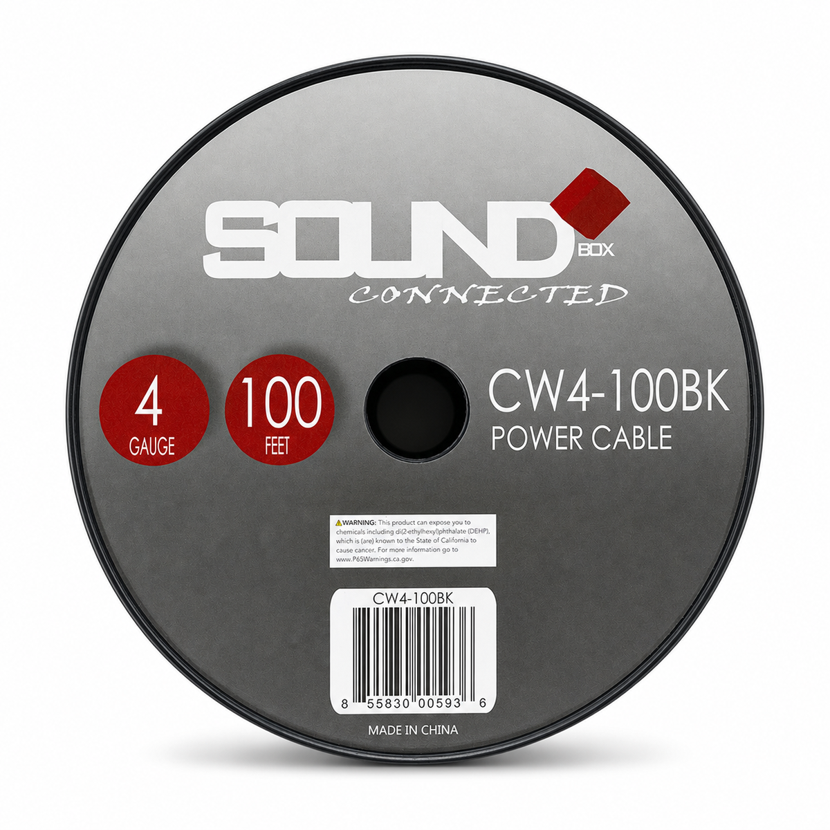 SoundBox CW4-100BK, 4 Gauge 100' CCA Amplifier Power / Ground Wire Spool, Black