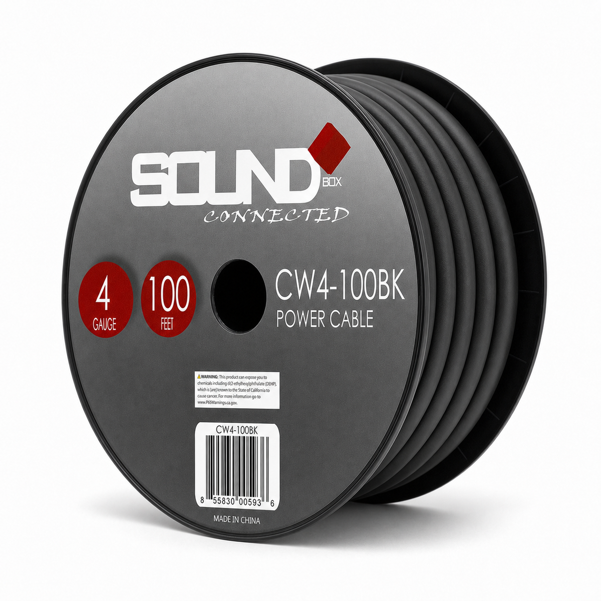 SoundBox CW4-100BK, 4 Gauge 100' CCA Amplifier Power / Ground Wire Spool, Black